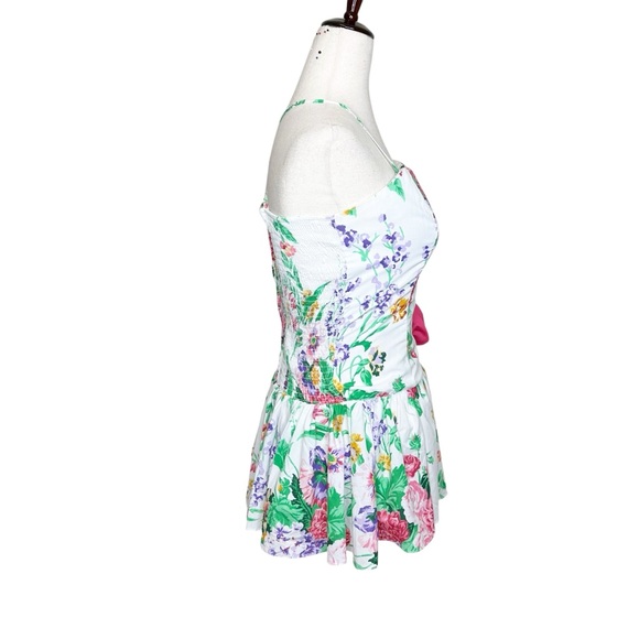 Vintage Floral Rosette Sweetheart Neckline Micro Mini Dress Removable Straps - Picture 3 of 10
